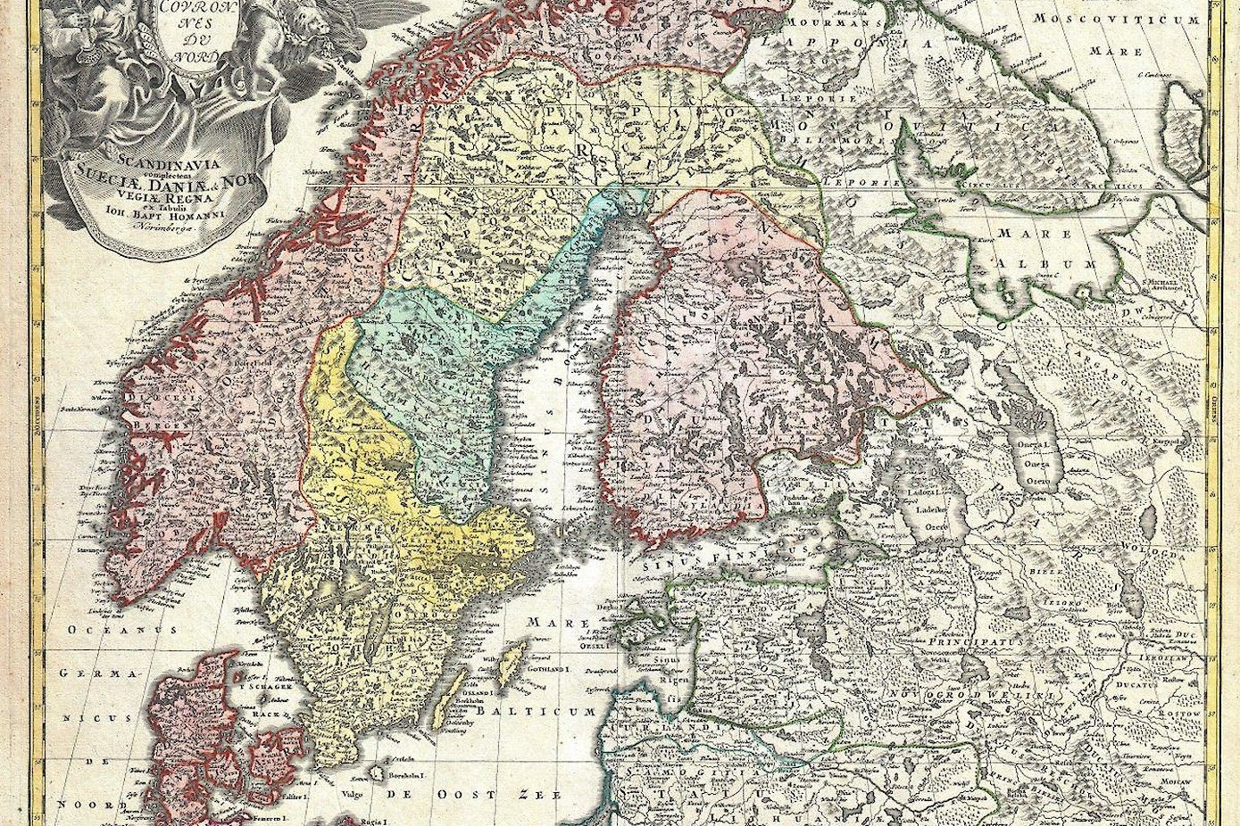 Homann kaart van Scandinavië uit 1730